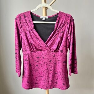 Y2K Merona Babydoll Top Women's Medium Burgundy Wine Floral Stretch Jersey Knit